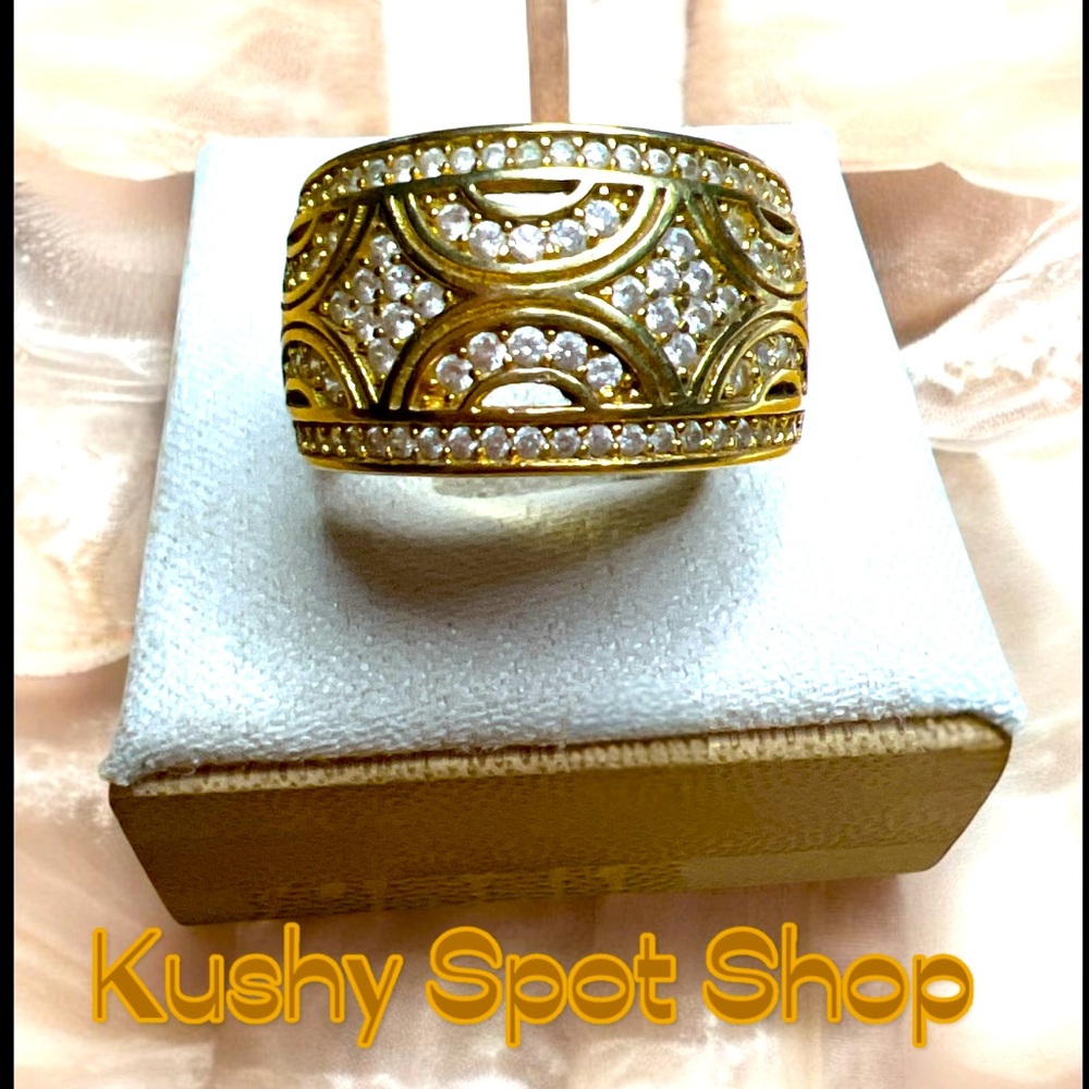 ✨ 14K YGI 925 Gold Over Sterling Silver PAVÉ Design Cubic Zirconia Ring sz. 7✨💍